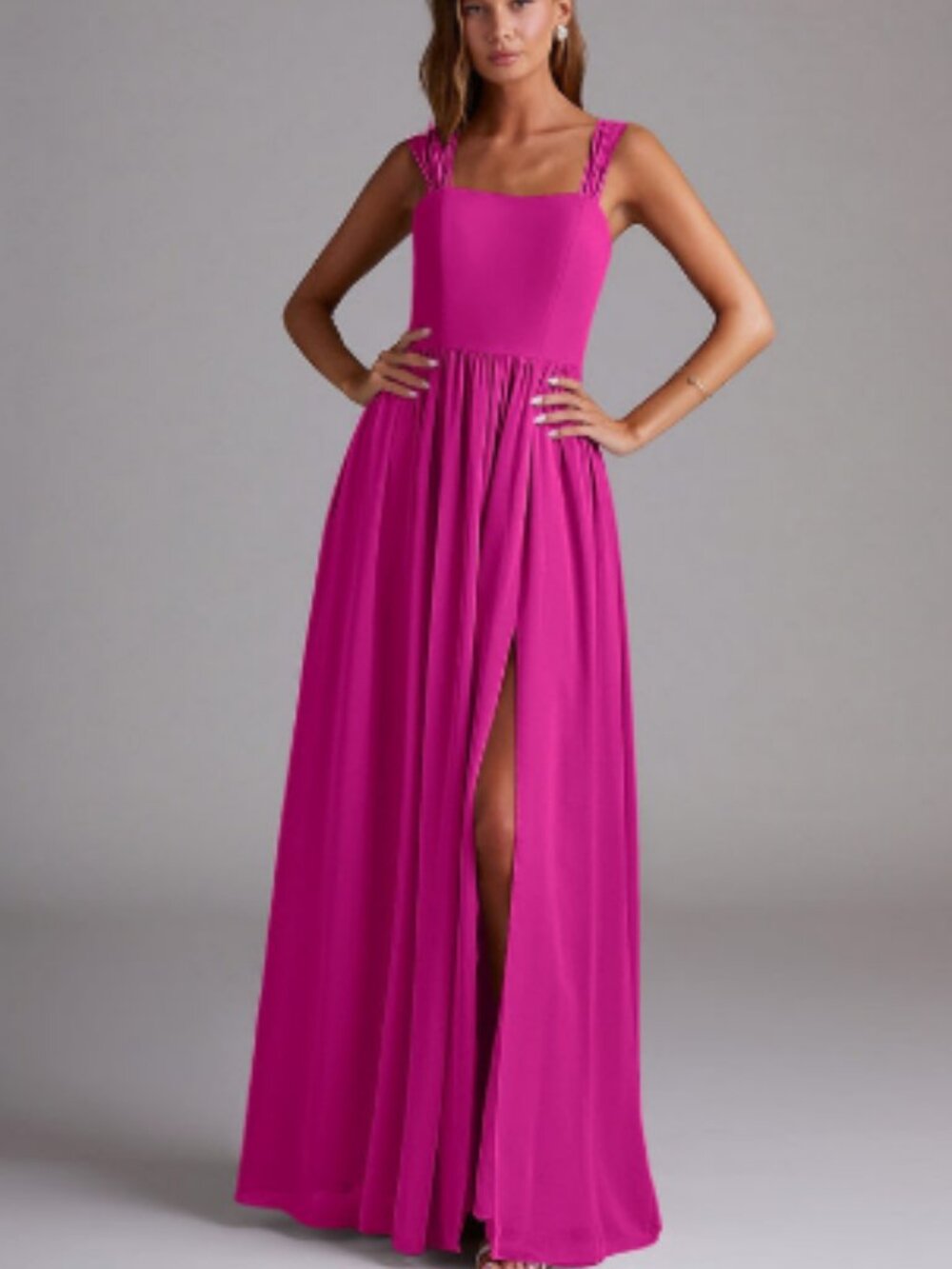 Azazie Fuchsia A-Line Off the Shoulder Chiffon Convertible Dress Size A12